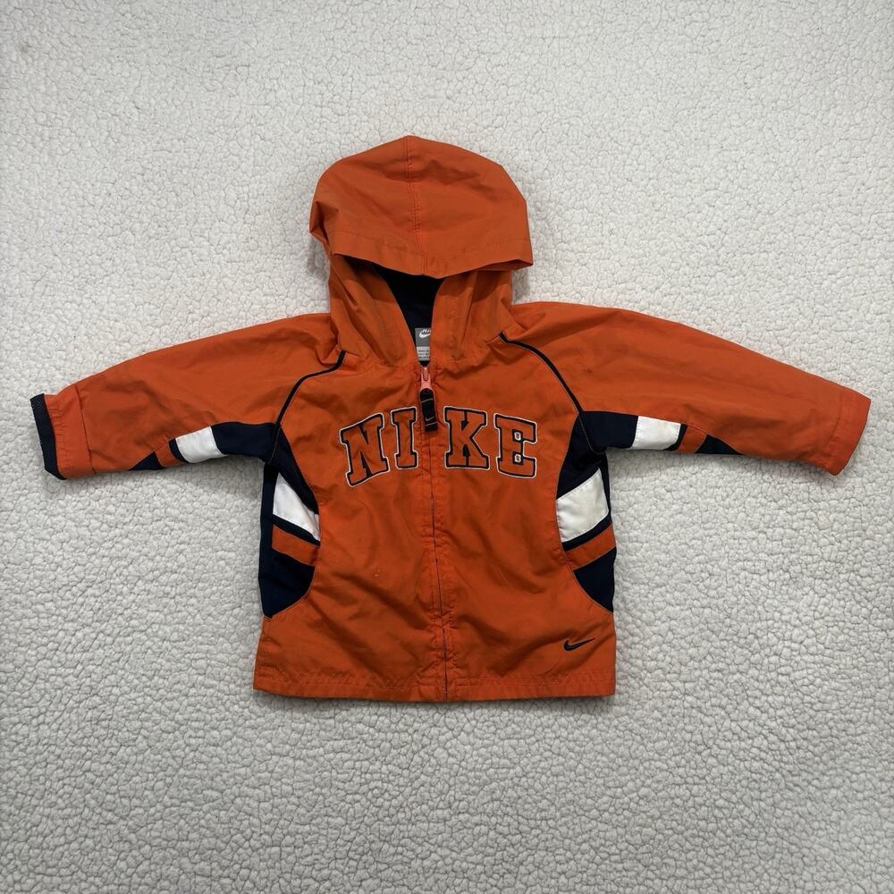 NIKE Toddler Size 18M Orange Spellout Windbreaker Jacket Hooded‎ Full Zip Boys